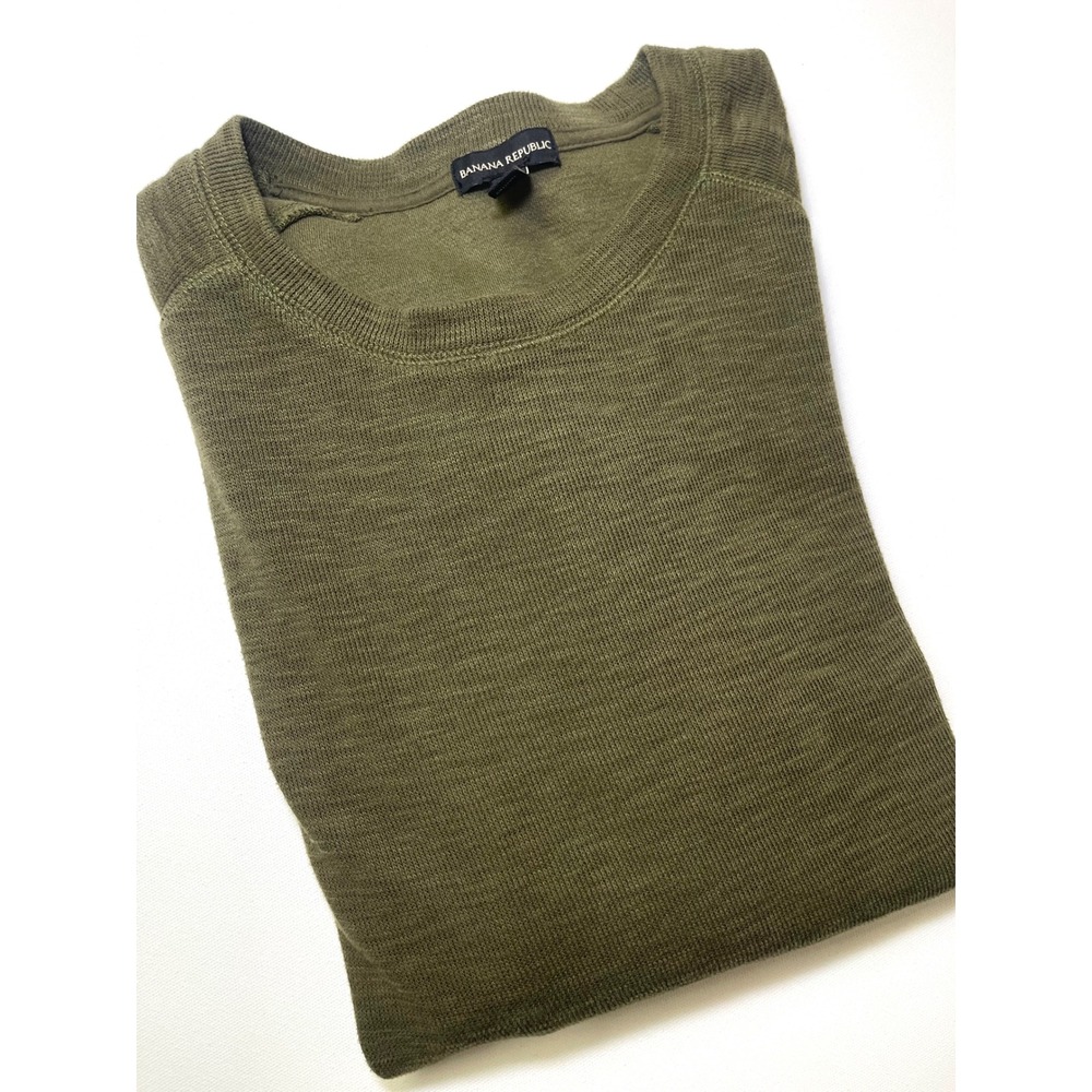 Banana Republic Mens XL Olive Green Slub Knit Long Sleeve Crewneck Sweater 0374